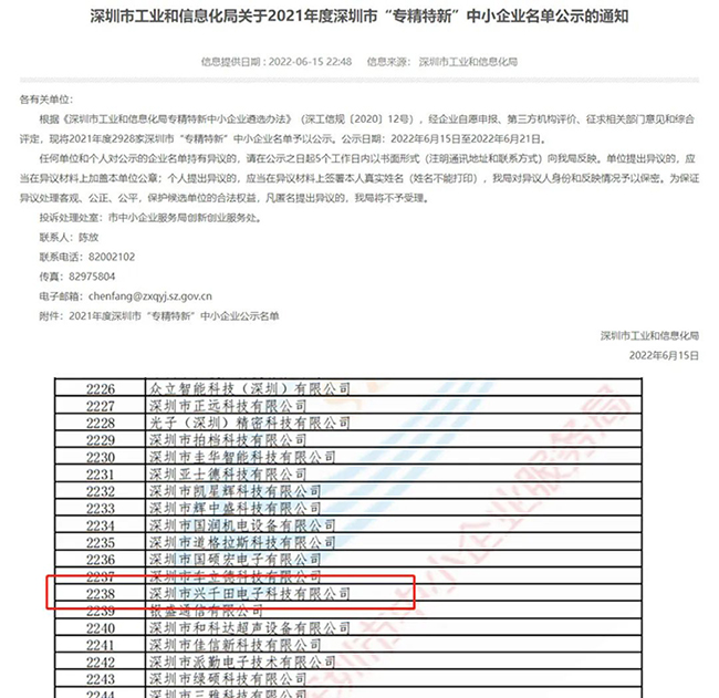 熱烈祝賀興千田集團入選深圳市＂專精特新”企業(yè)